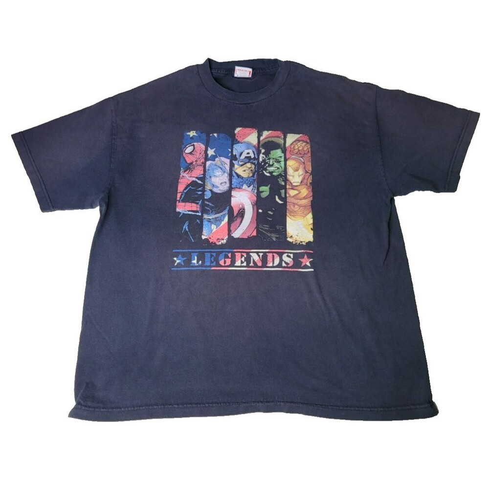Y2K‎ Marvel Legends T-Shirt Size XL Black Graphic Tee Superheros Spiderman Hulk